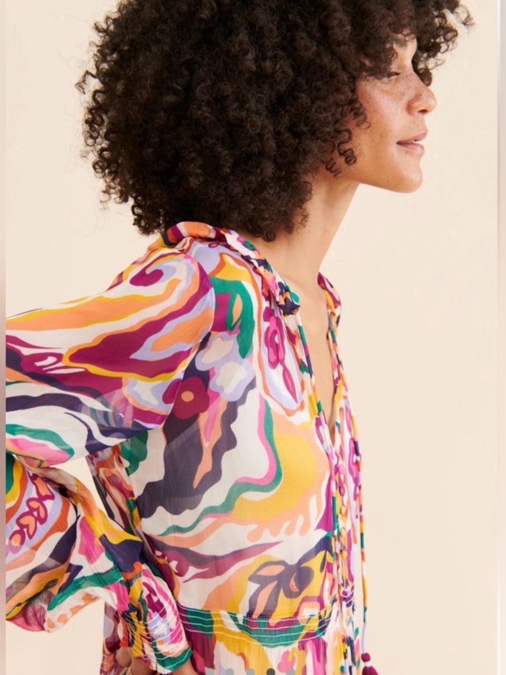 Anthropologie Marais Chiffon Colorful Printed Maxi Dress XS - Picture 3 of 7